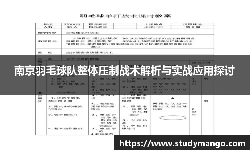 南京羽毛球队整体压制战术解析与实战应用探讨